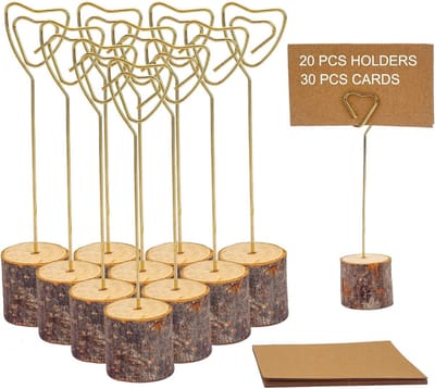 Rustieke Houten Plaatskaarthouders met Kraftpapier Plaatskaarten - Set van 20 Houders en 30 Kaarten voor Bruiloften en Feesten