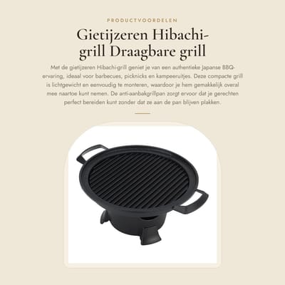 Dailygoods- Hibachi-grill Gietijzer - Draagbare BBQ-grill - Antiaanbak Grillpan - Eenvoudig te Monteren - Lichtgewicht - Ideaal voor Picknicks - Barbecuegrill