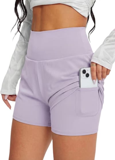 SparkNine Breeze dames short - sportshort - met telefoonzak - dubbellaags met binnenshort - S - paars - fitness - hoge taille - ademend & sneldrogend