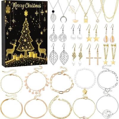 Juwelen Adventskalender voor Kerstmis – 24 Dagen Countdown met DIY Armbanden Kettingen en Ringen – Kerstcadeau voor Vrouwen en Meisjes – Mode Sieraden Set 2025（ Zwarte kerstboom blinde doos ）
