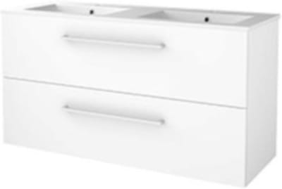 Basic-Line Start 46 Badkamermeubelset - 120 x 46 cm - Met Grepen - 2 Lades - Keramische Wastafel - 2 Kraangaten - Ice White