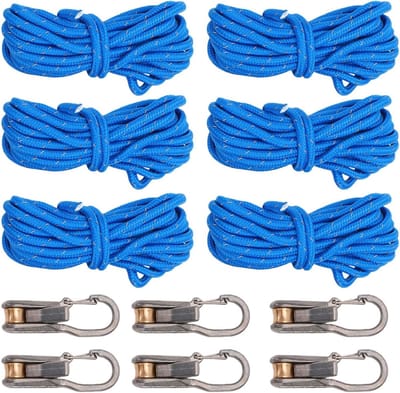 Touwspannerset - Spanbanden - Kamperen en Varen - Knoopvrije Vergrendeling - 6 Sets - Zwart