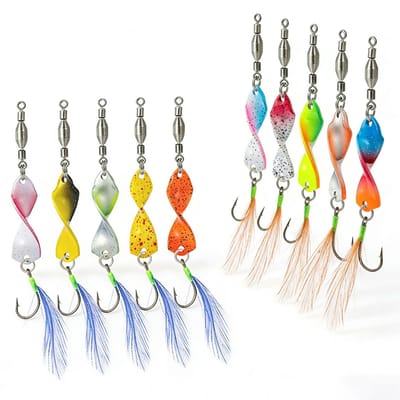 Dailygoods- Twistlepels Set van 10 - UV-actief - 3 g - Vishaakverwijderaar - Conische Spiraalvorm - Geschikt voor Zoete/Zoutwatervissen - Reflecterende Kleuren - Vislures