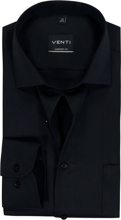 VENTI CASA MODA comfort fit overhemd - mouwlengte 72 cm - structuur - zwart - Strijkvrij - Boordmaat: 40 (EU maat: M)