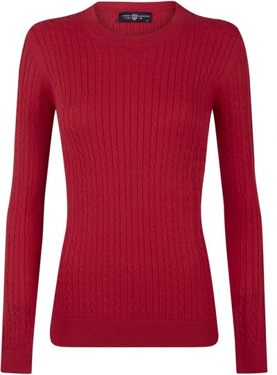 Jimmy Sanders Kabeltrui - Trui Ronde Hals - 100% Katoen Dames Bordeaux - M