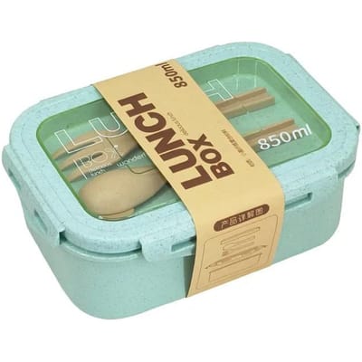 Bento Lunchbox met Rietmateriaal Kleine Capaciteit Magnetronverwarming Voedselveilig Materiaal Draagbare Lunchbox voor Kinderen 2-grid beige