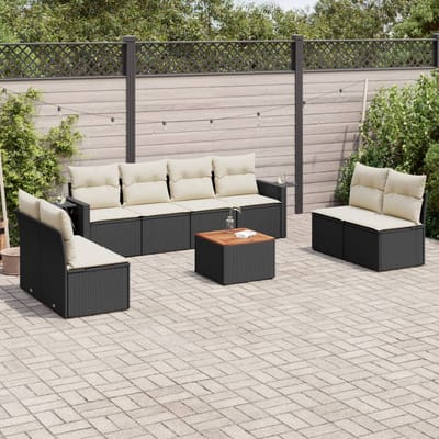 vidaXL - 9-delige - Loungeset - met - kussens - poly - rattan - zwart