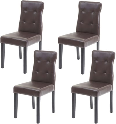 Set van 4 eetkamerstoelen MCW-E58, stoel eetkamerstoelen, MVG-gecertificeerd ~ kunstleer bruin, donkere poten