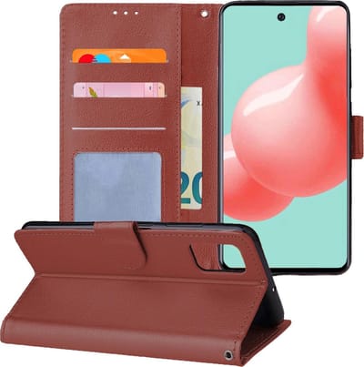 Hoesje - Met Pasjeshouder - Geschikt voor Samsung Galaxy A71 - Luxe Bookcase Portemonee - Flip Case - Kunstleer Book Case - Flipcase - Book Cover - Walletcase - Portemonneehoes - Telefoonhoesjes - Bruin