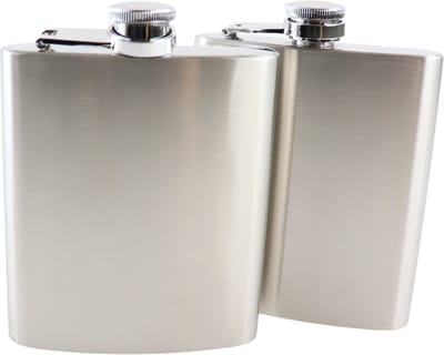HIXA Heupfles - Zilver - 2 Stuks - Flacon - Veldfles - RVS - Drinkfles - Platvink - Kunststof Dop - 200ml - SILVY
