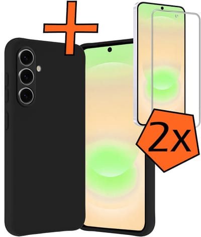 Hoes - Met 2x Screenprotector - Geschikt voor Samsung Galaxy A37 - Sterk & Shockproof - Back Cover - Siliconen Case - Telefoon Hoes - Zwart