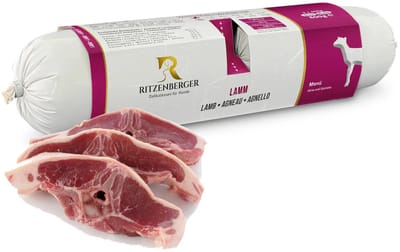 Ritzenberger Lam met Gierst en Groenten compleet gestoomde worst. 24 x 400 gram (doos 12 rollen, 9,6 kilo totaal)
