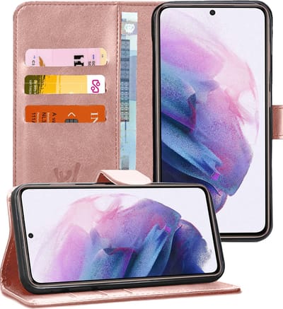 Hoesje geschikt voor Samsung Galaxy S21 FE - Book Case Kunstleer Wallet Cover Portemonnee Pasjeshouder Hoes Roségoud