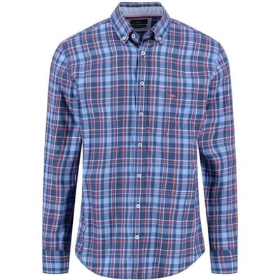 Fynch-Hatton Overhemd Cotton Twill Check Berry-Blue / male