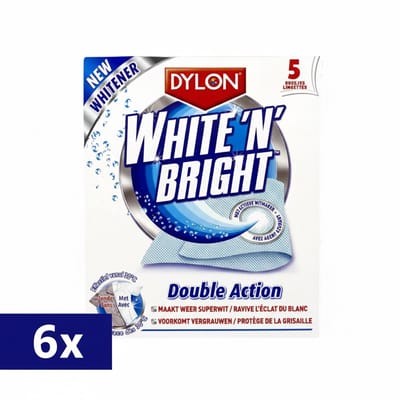 6 x Dylon White & Bright Vlekverwijderaar – Superwit & Vlekkeloos Wasgoed – Verwijdert Vlekken & Grauwe Waas – 5 Doekjes Voordeelverpakking