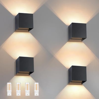 Set van 4 Zwarte IP65 LED Buiten Wandlampen 3000K - Op en Neerwaarts Licht voor Buiten, Woonkamer en Trappenhuis