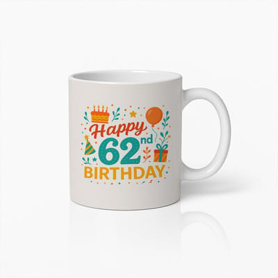 Happy 62ste Verjaardag Mok 330ml – Kleurrijk Verjaardagscadeau voor 62 Jaar Oude