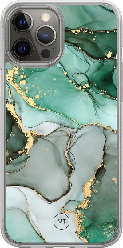 Hybride hoesje geschikt voor iPhone 12- Marble Design - Extra bescherming - Luxe beschermhoes - TPU case - Transparant, Grijs, Groen - Mooie Telefoonhoesjes