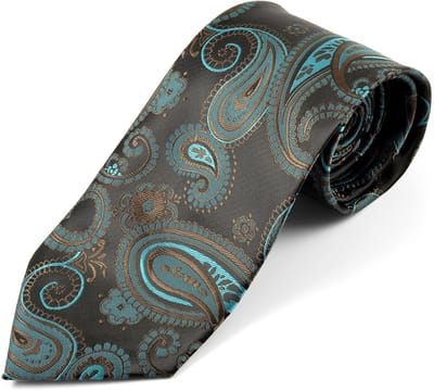 Brede Turquoise Zijden Paisley Stropdas