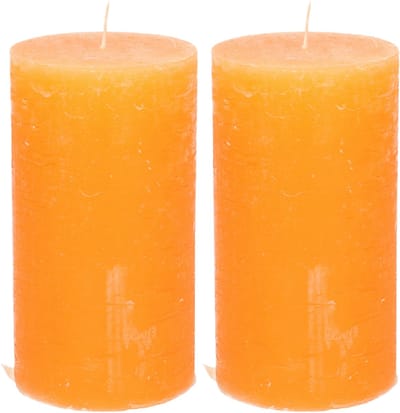 Atmosphera Stompkaars - 2x - oranje - 7 x 13 cm - cilinderkaars - rustiek model