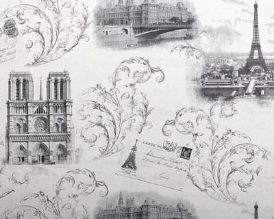 Romantisch behang EDEM 9050-10 vliesbehang Parijs Eiffeltoren Notre Dame gestempeld shabby chic glanzend wit grijs 10,65 m2