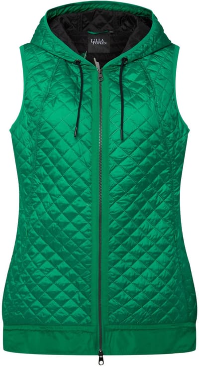 Ulla Popken - Dames - gewatteerde bodywarmer tunnelkoord capuchon 2-weg zipper - Smaragdgroen - Maat 42+