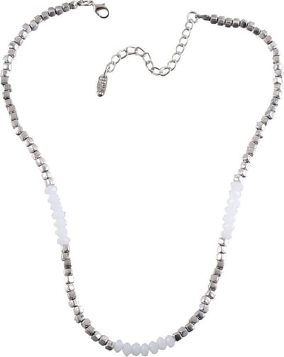 Behave Korte ketting metaal 42 cm lengte, facet geslepen glaskraal + 7,5 cm verlengketting