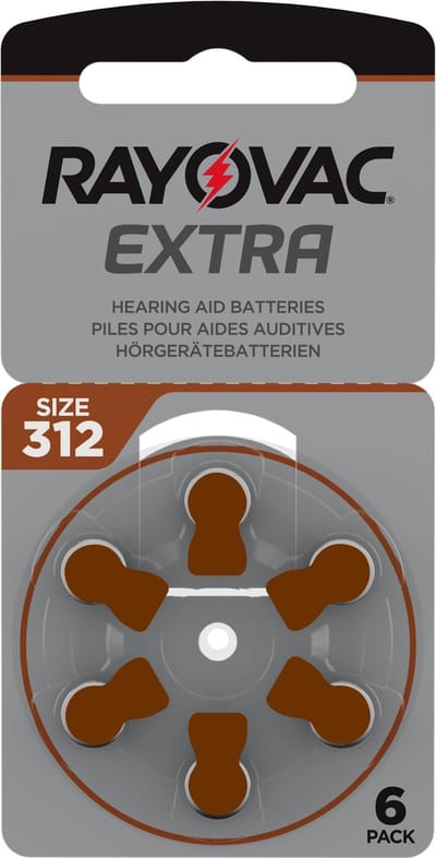 Rayovac batterij voor hoortoestel H312MF nr. 312 PR41 Extra Advanced, 180 mAh 6 stuks in een blister