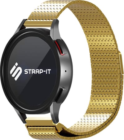 Strap-it Smartwatch bandje 22mm - Luxe metalen mesh bandje - geschikt voor Samsung Galaxy Watch 1 46mm / Watch 3 45mm / Gear S3 - Polar Vantage M / Grit X - OnePlus - Huawei Watch GT 1/2/3/4 46mm / GT 5 (Pro) - 46mm / GT 2 Pro / 3 (Pro) - goud