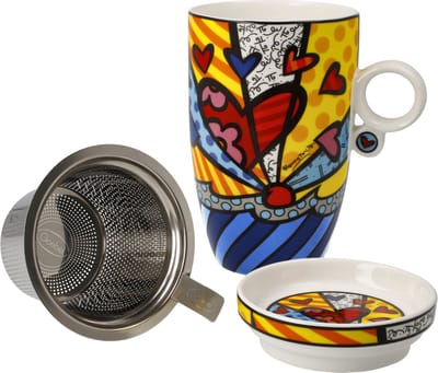 Goebel - Romero Britto | Theekop met deksel en zeef A New Day | Beker - porselein - 450ml