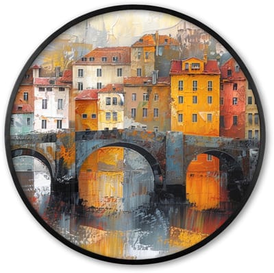 Poster in lijst Rond - Fotolijst 60x60 cm - Posters - Gracht - Huizen - Kunst - Art - Ronde posterlijst zwart - Decoratie - Wanddecoratie woonkamer - Muurdecoratie slaapkamer