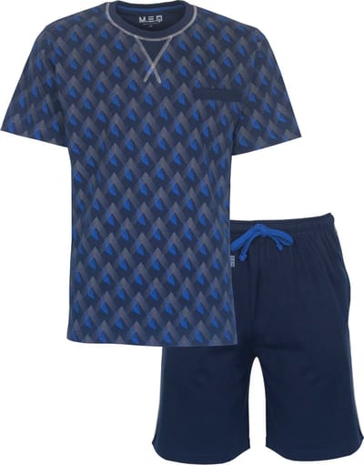 MEQ Heren Shortama - Pyjama Set - 100% Katoen - Marine Blauw - Maat M