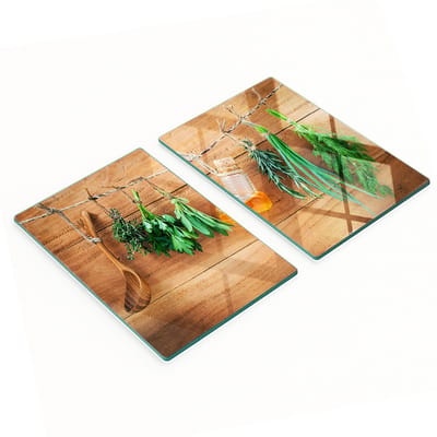 Stijlvolle en duurzame glazen snijplanken met print van kruiden en touw, 2x40x52 cm