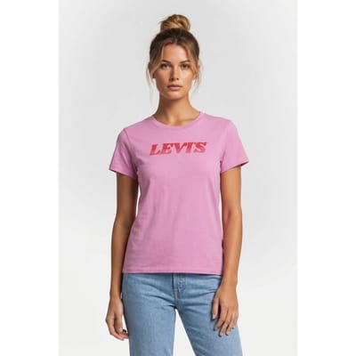 Levi's The Perfect Tee Stripe Logo Maube Orchid Maat: S | Tops Outlet | Dames | Roze