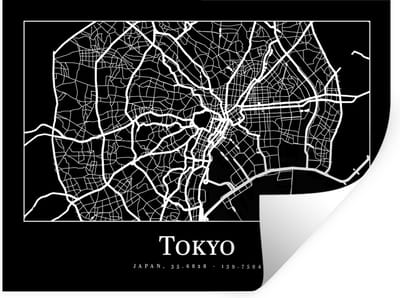 Muurstickers - Sticker Folie - Kaart - Tokio - Stadskaart - Plattegrond - Tokyo - 40x30 cm - Plakfolie - Muurstickers Kinderkamer - Zelfklevend Behang - Zelfklevend behangpapier - Stickerfolie