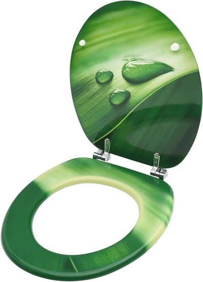 Toiletzitting Zacht Sluitend - Toiletdeksel Deksel - Badkamer Vernieuwen - MDF Robuust Hinge - 51 x 39.5 cm - Groen Waterdruppels