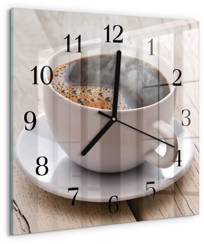 Tulup Wandklok - Koffie Moderne Glazen Wandklok - 30x30 cm - Bruin Wandklok Glas Met Motief - Zwarte Handen - Vierkante Wandklok - Wandklok Glas Met Motief - Decoratieve Glazen Klok