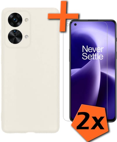 Hoes - Met 2x Screenprotector - Geschikt voor OnePlus Nord 2T - Sterk & Shockproof - Back Cover - Siliconen Case - Telefoon Hoes - Wit