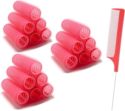 Haarrollers Clips - Krulspelden Set - Zelf Kapsel Maken - Zelfklevend Nylon - 18 Stuks - Rood