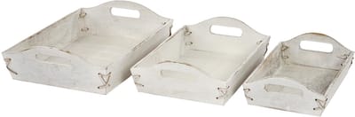 Set van 3 dienbladen MCW-C50, dienblad houten dienblad ontbijt dienblad decoratief dienblad, shabby-look vintage ~ wit, shabby