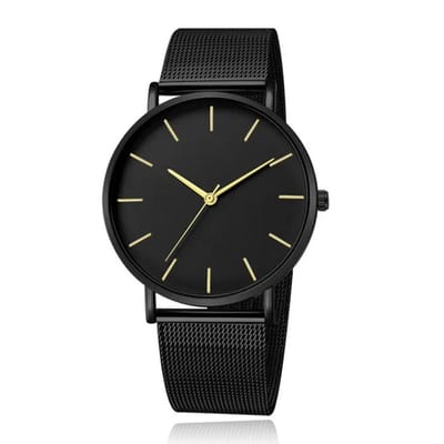 LGT JWLS Vintage Herenhorloge - Luxe Meshband - Zwart met Gouden Wijzers - Zwarte Wijzerplaat