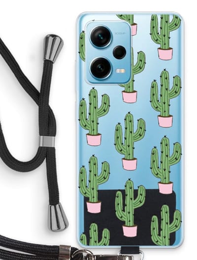 Case Company® - Hoesje met koord geschikt voor Xiaomi Redmi Note 12 Pro Plus hoesje met Koord - Cactus Lover - Telefoonhoesje met Zwart Koord - Bescherming aan alle Kanten en Over de Schermrand