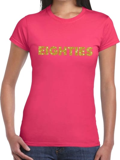 Eighties goud glitter t-shirt roze dames - Jaren 80/ Eighties kleding S