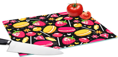 Glazen Snijplank - 39x28 - Snoep - Patroon - Aardbei - Snijplanken Glas