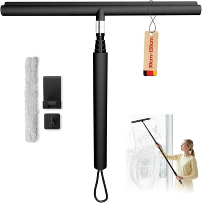 Famanu - Uitschuifbare vloertrekker 30-120 cm, douche- en raamtrekker met lange handgreep, zwart