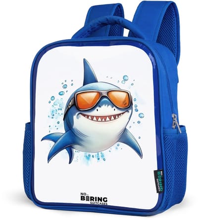 NoBoringSuitcases.com® - Rugzak blauw - Schooltas jongens - Coole haai met zonnebril in het water - Kinder rugtas jongen - Boekentas kind - Kinderrugzak voor school - Schoolrugzak