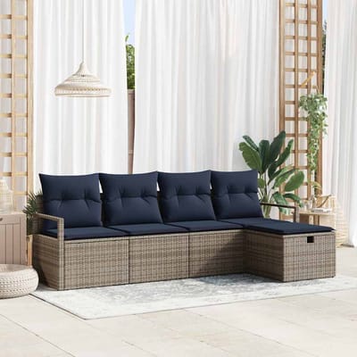 vidaXL - Bankstel - 5 - st - 5-Aantal - zitplaatsen - Grijs - en - Marineblauw
