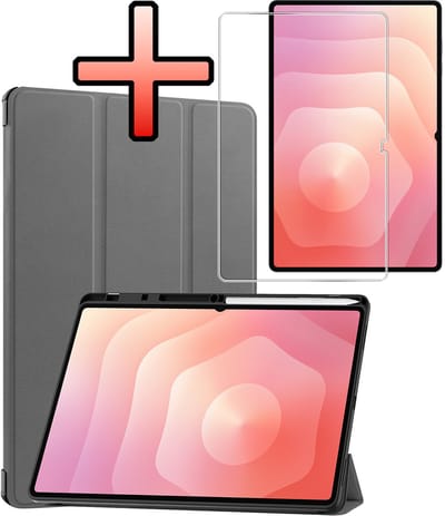 Hoes - Geschikt voor Samsung Galaxy Tab S11 Ultra - Met Screenprotector - Trifold Bookcase - Hard Cover Case - Met Uitsparing Geschikt voor S Pen - Hardcover Book - Tablet Hoesje - Grijs