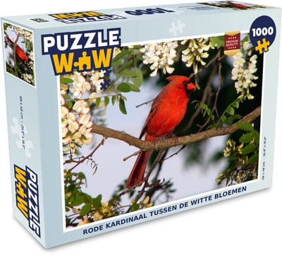 Puzzel Rode kardinaal tussen de witte bloemen - Legpuzzel - Puzzel 1000 stukjes volwassenen