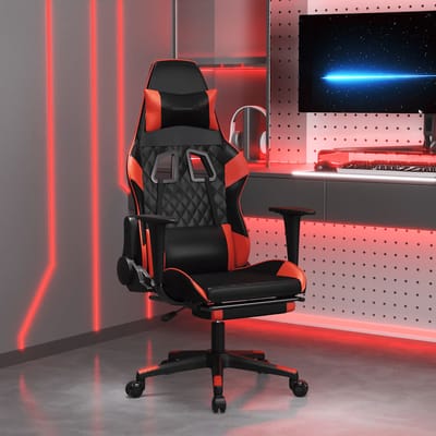 vidaXL - Massage - gamestoel - met - voetensteun - kunstleer - zwart - en - rood